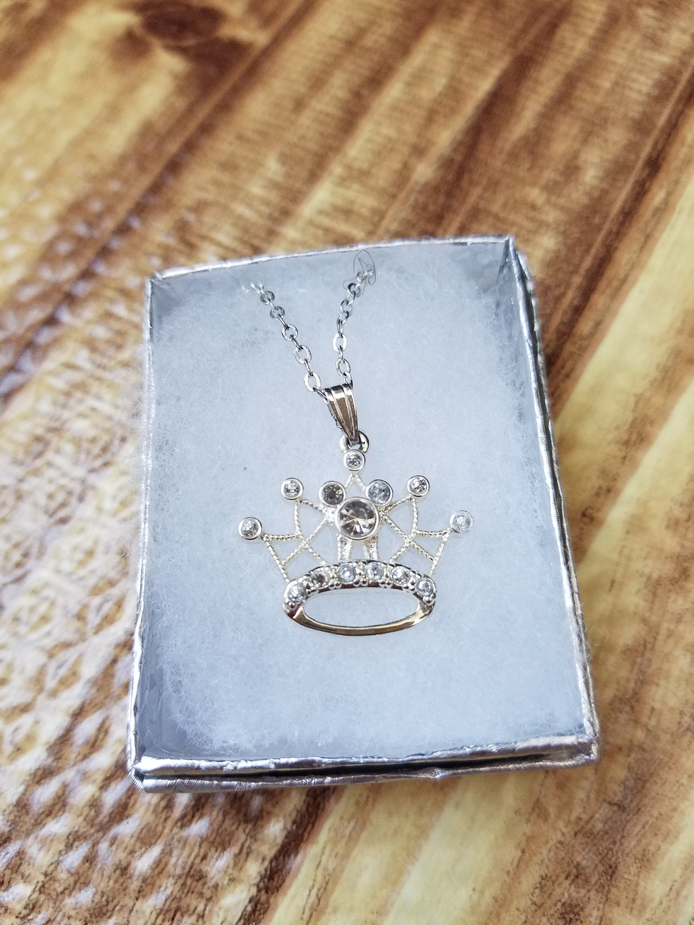 Disney Parks Princess Crown Pendant Necklace Sterling Silver CZ